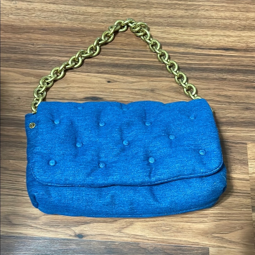 Zara Blue Shoulder Bag with Gold Chain